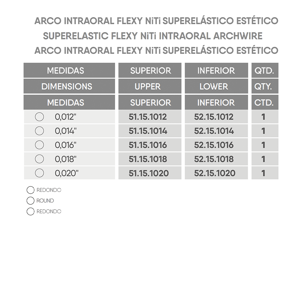Arco Flexy NiTi Superelástico Estético Rhodium Redondo