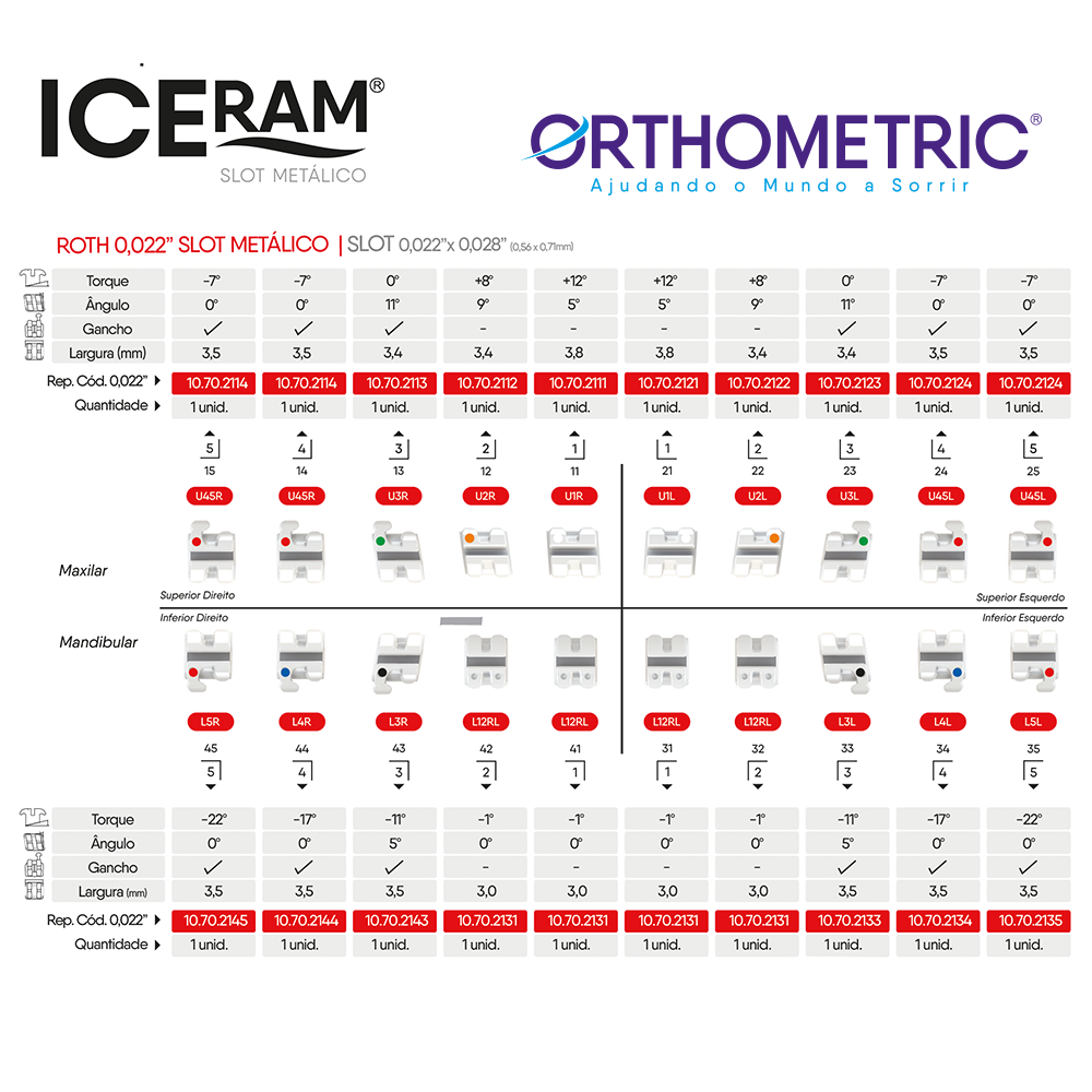 10.70.2000 – Bráquete Cerâmico Iceram Slot Metálico Roth 0,022 01 Caso